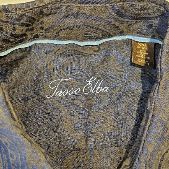 Tasso Elba Men's Vibrant Blue and Black Paisley Button Down Long Sleeve Shirt - Picture 2 of 16